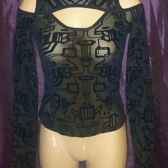 Womens long sleave ,see through,black sexy open shoulder , killstar top size XS - Picture 1 of 4